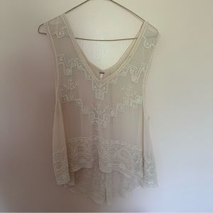Free People Women’s Size XS Embroidered With Beads Tank In Pale Pink  Sheer